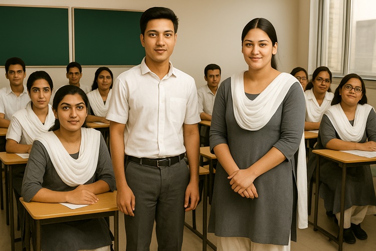 Students attending class